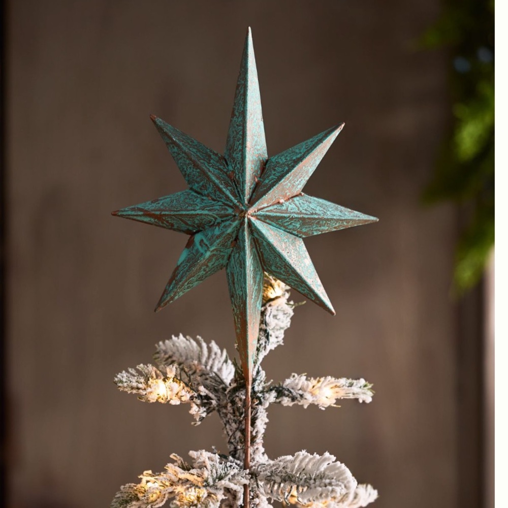 Vintage-Inspired Star Tree Topper in Weathered Teal w STAND